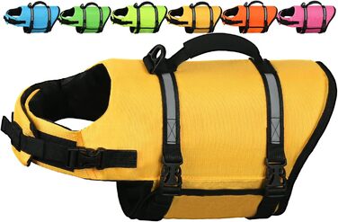 AMZNOVA Рик-стоп жилет для плавання собак, XL, жовтий. Жилет для собак, жилет для плавання, рятувальний жилет для собак. Підходить для човнів.