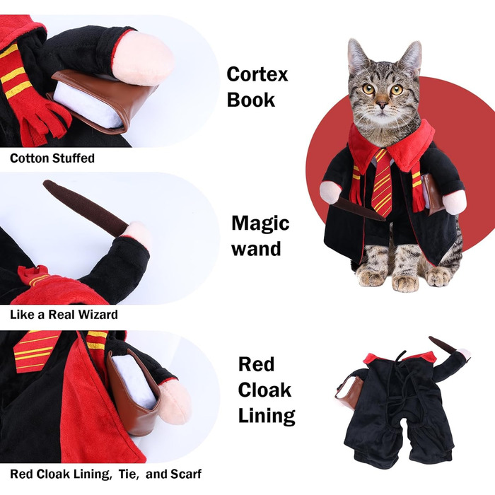 Костюм на Хелловін для собак DELIFUR - Чарівник, для котів, косплей, відпочинок, карнавал, маленькі та середні породи, великий розмір L, мультяшний