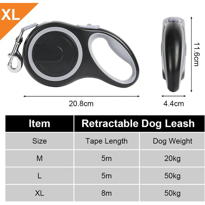 Рулетка для собак Aomig: витягувана повідка з антиковзним руків'ям, 8м, до 50кг