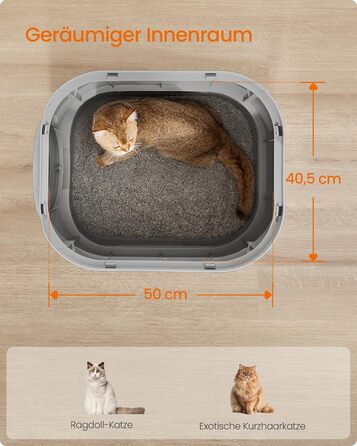 Туалет для котів Feandrea XXL з кришкою, висувним лотком, совком і щіткою, для котів різних розмірів, мінімум слідів, сіро-графітовий