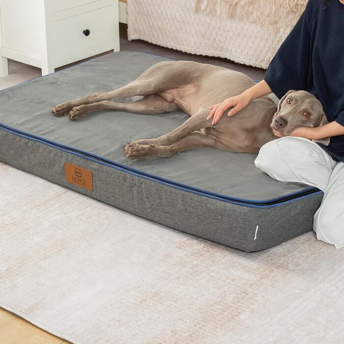 Ортопедичне ліжко для собак з Memory Foam, 15.2 см товщиною, для великих собак, водонепроникне, знімний, пране, з блискавкою, преміум комфорт та легкість у догляді, сіре, 135 x 91 x 15 см