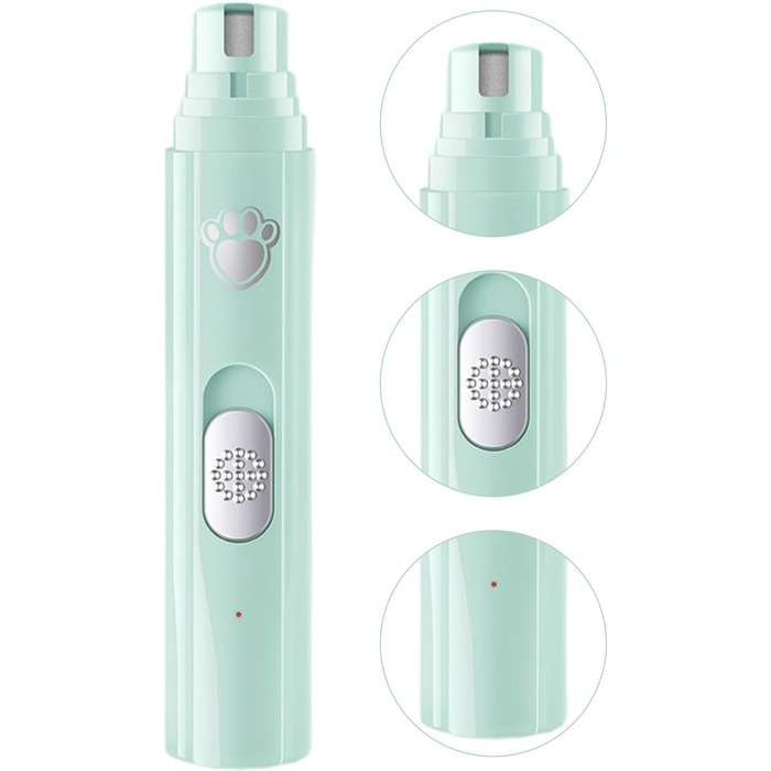 Безшумний шліфувальник для собак 2024, акумуляторний, 2 швидкості, 3 насадки, USB-зарядка, догляд за шерстю, зелений