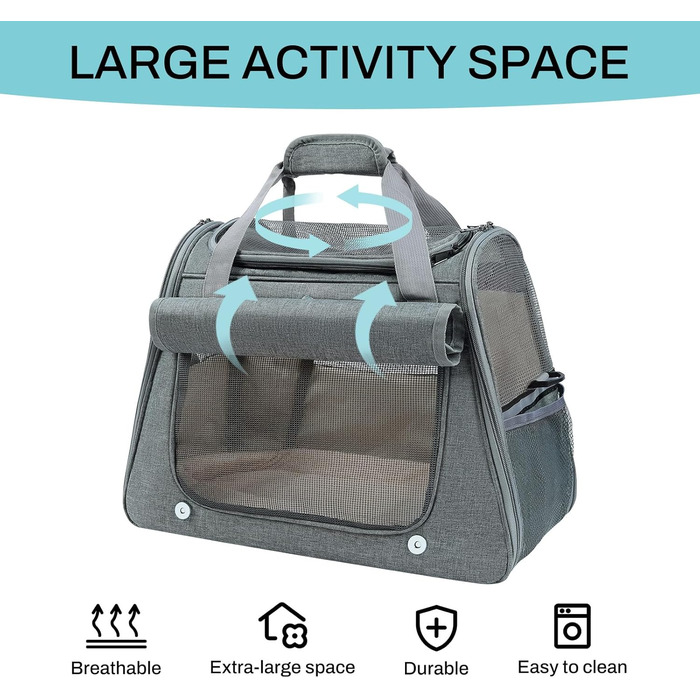 Транспортна сумка для котів та дрібних собак YooxArmor, 45 x 25 x 34 см, до 9 кг, сіра