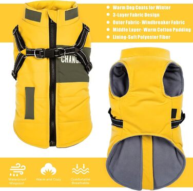 Зимова куртка для собак, вантажний бренд Ware, світловідбиваюча, водонепроникна жилетка для цуценят, тепла, з шлейкою для собак малих та середніх розмірів (XXL, жовта)