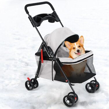 Візок для собак 2 в 1, бугі для собак до 20 кг, 4 пари поворотних коліс на 360°, візок-переноска для собак/кішок з тримачем для напоїв, складаний візок для маленьких/середніх собак та котів (сірий)