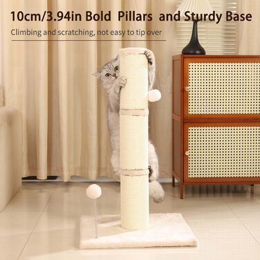 Котячий будиночок з дряпалкою Marchul для великих котів з м'яким плюшем та іграшкою, 68 см, бежевий