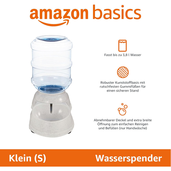 Автоматична поїлка та годівниця Amazon Basics для собак і котів, 3.8 л, прозора, розмір S