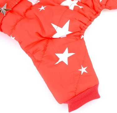 Зуена Зимовий теплий костюм для собак з капюшоном, флісовою підкладкою та зірковим поясом. Водонепроникний костюм для собак, теплий одяг для собак, худі, комбінезон для котів, цуценят, чихуахуа. Розмір L (спинка 30 см, груди 42 см), червоний