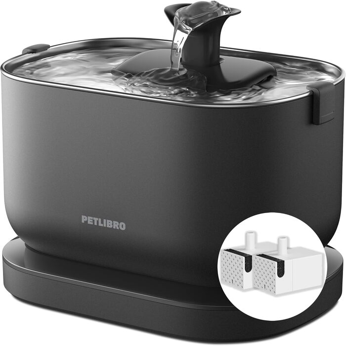 PETLIBRO фонтанчик для котів з акумулятором 5000mAh, бездротовий, тихий (23dB), BPA-free, з двома помпами, чорний