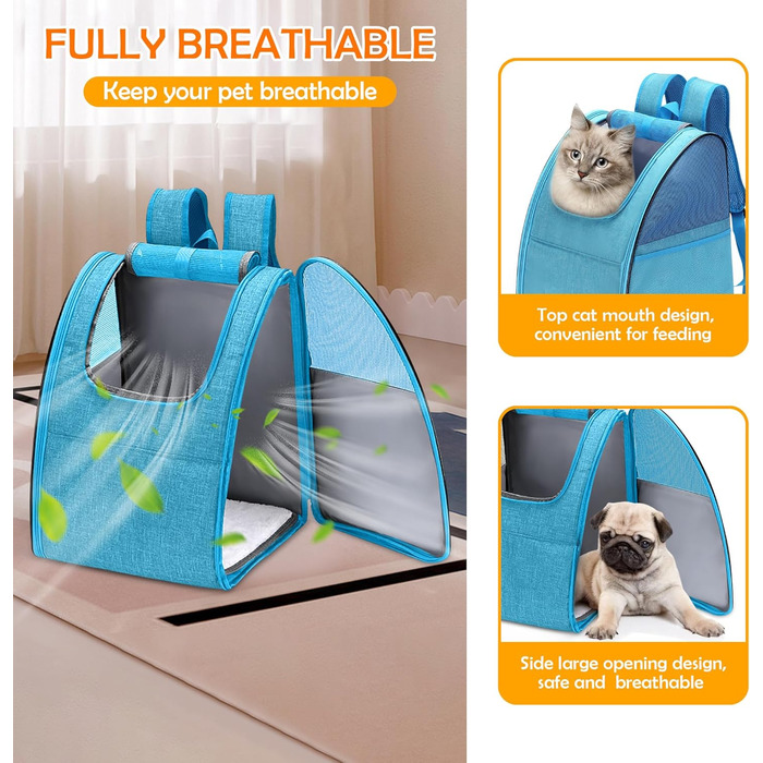 Рюкзак для тварин ALLSOPETS: складаний, для котів та собак, з дихаючою підкладкою. Ідеально для подорожей, прогулянок та хатніх потреб. Колір: блакитний