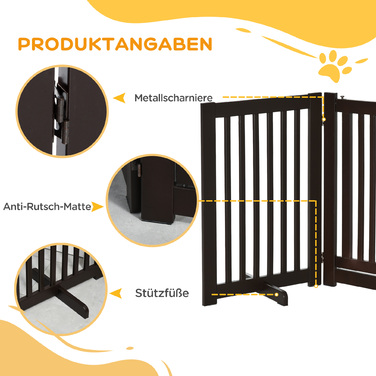 PawHut Door Gate Barrier Окремо стоячий для собак, регульований і складний, дерево темно-коричневий, безпечний захист для вашого будинку