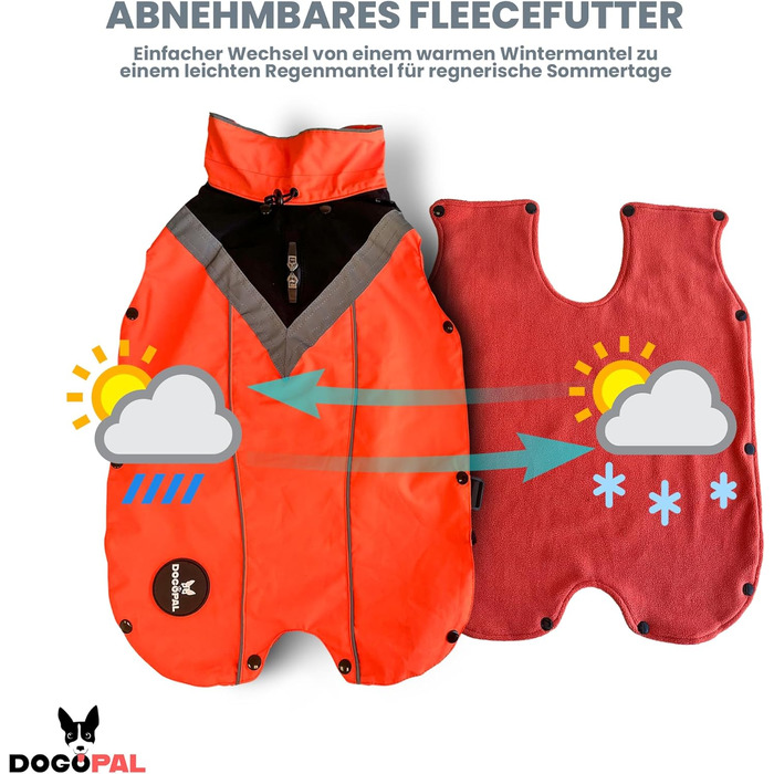 Водонепроникний дощовик для собак з винімним флісовим підкладкою, розмір L, помаранчевий