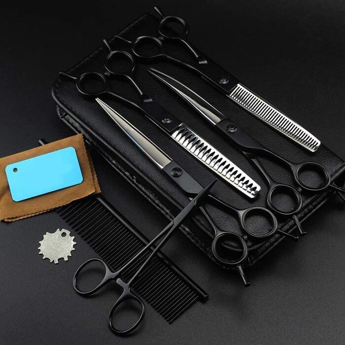 Професійна фризьорська ножиця для тварин зі чорного нержавіючого сталі, ножиці для грумінгу собак та котів, ножиці для розрідження шерсті, гострі леза