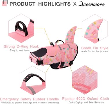 Жилет рятувальний для собак Queenmore, XXL, BabyRosa, водонепроникний, для великих собак