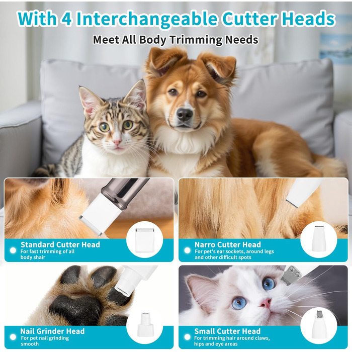 Триммер для собак 4-в-1: машинка для стрижки, ножиці, точилка для кігтів, гребінець. Безшумна, акумуляторна. Підходить для собак та котів.