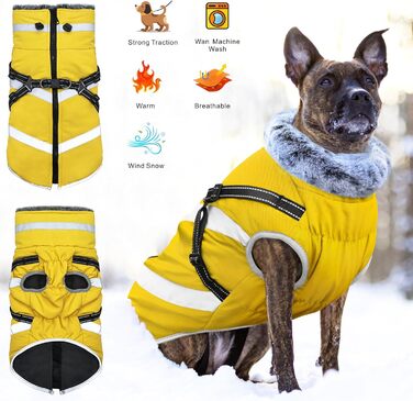 Водонепроникні куртки для собак, зимові теплі куртки для собак, одяг для домашніх тварин з відбиваючими елементами, куртки для собак у холодну погоду, затишні костюми для снігу, куртки та жилети для собак маленьких, середніх та великих порід (жовтий, 5XL)