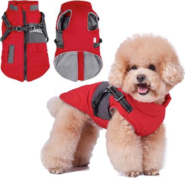 Водонепроникний нашийник для собак на зиму, тепла собача куртка, одяг для собак маленьких та середніх порід, собачий пуловер з безпечними світловідбиваючими смугами (Червоний, L)