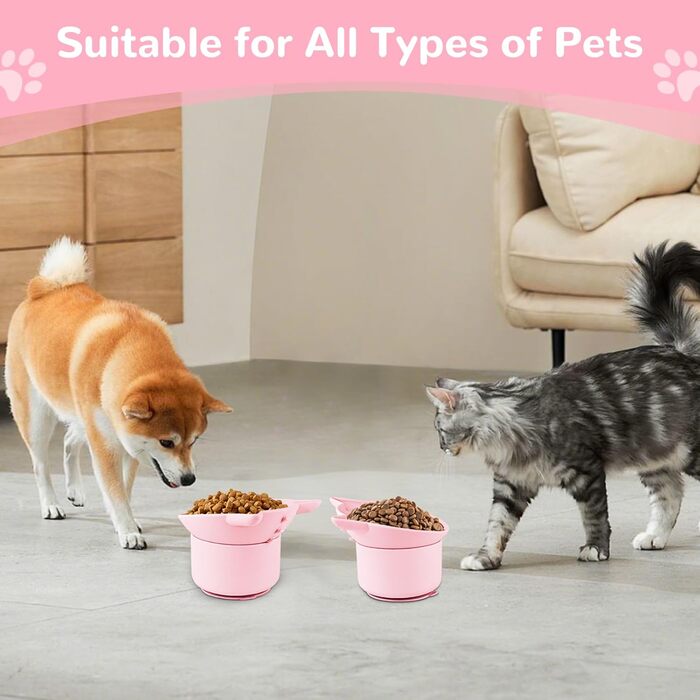 Підвищений годівниця для котів - годівниця для повільного годування, регульована висота, силікон, рожева