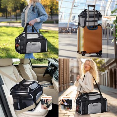 Транспортна сумка для домашніх тварин Petskd, 48 x 33 x 23 см, чорна, підходить для авіакомпаній Southwest та Allegiant Airlines, для собак до 5,4 кг та котів до 6,8 кг