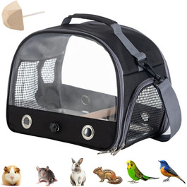 Рюкзак для птахів з дерев'яною жердкою, переноска для птахів з жердкою та нержавіючою сталею, легкий рюкзак для папуги, з нержавіючою сталею та жердкою, для папуг, Ґолді, 1 для жування (чорний)