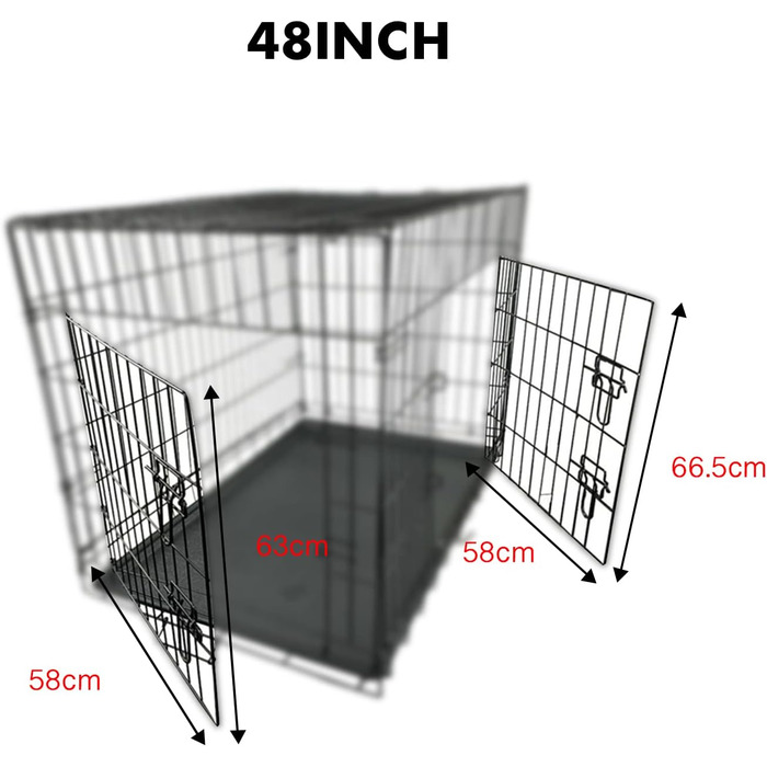 Клітка для собак металева 121×60×43 см, складана, 2 двері, транспортна переноска з піддоном для авто, XX-Large