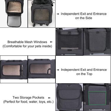 Транспортувальна сумка для домашніх тварин: собак та котів середніх та малих порід. Переноска для подорожей з телескопічним ручками та знімними колесами. Колір: темно-сірий