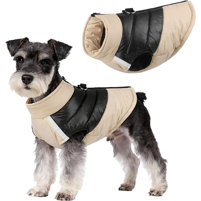 Зимова куртка для собак маленьких та середніх порід, теплий собачий халат з подвійним D-подібним кільцем, вітронепроникна куртка для цуценят та собак для активного відпочинку (Хакі, M)