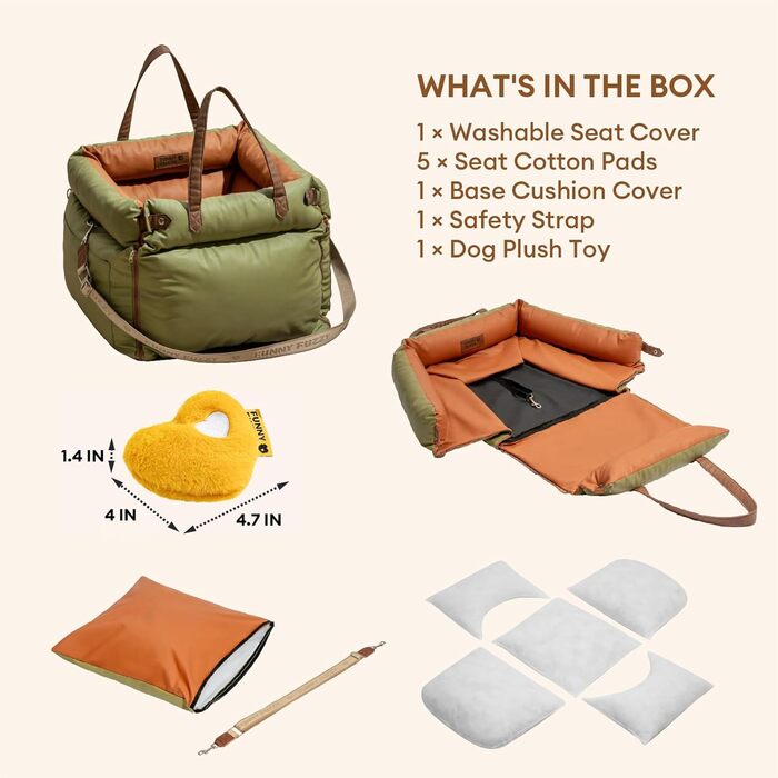 Автокрісло для собак середніх порід Funny Fuzzy, 3-в-1, зелене, водонепроникне, для подорожей та дому, до 15,9 кг