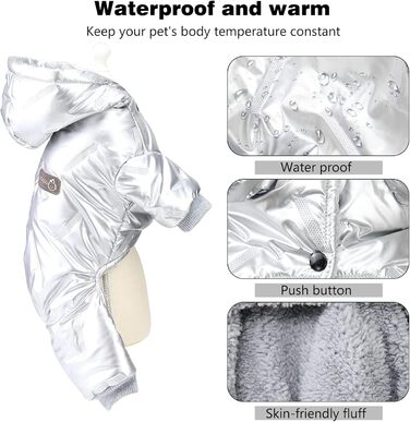 Водонепроникний теплий одяг для собак PETCUTE: куртка з капюшоном для малих, середніх та великих собак, срібно-білий, 2XL