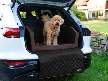 Автоматичне ліжко для собак CopcoPet у багажник, 70x55x38 см, штучна шкіра, захист багажника, водовідштовхувальне, стійке до подряпин, з захисним покриттям, для подорожей (Коричневий/Чорний, 100x90 см з системою ременів)