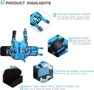 Спасальний жилет для собак 'Hai', блакизно-камуфляжний, XL (набір 1), безпечний для водних розваг