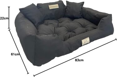 Лягу для собак та котів KingDog з двома подушками, корзина для собак, лежанка для тварин, миється, водонепроникний PVC (100x75 см, чорний)