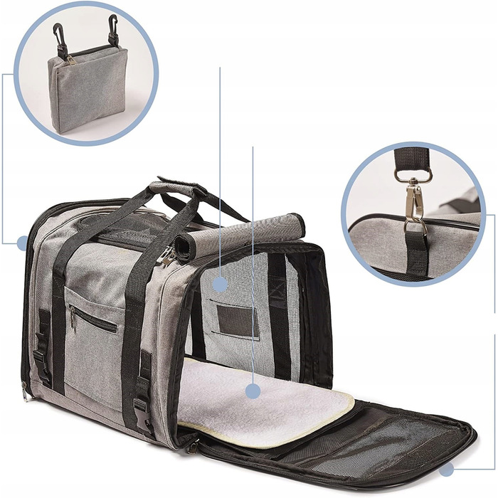 Переноска для собак Manu, сіра, розмір M (44 x 31 x 34 см)