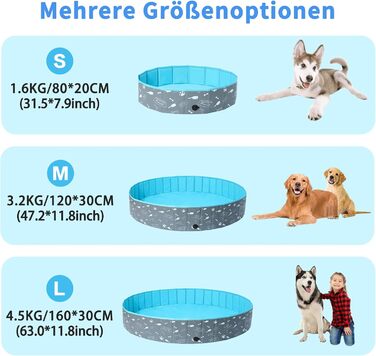 Надувний басейн для собак Demigreat, 80/120/160 см, складаний, з PVC, для великих та маленьких собак