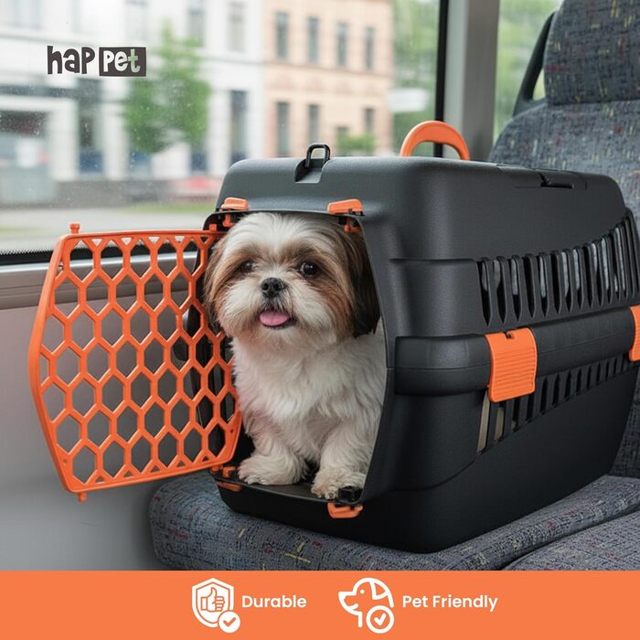 Транспортний бокс для котів та собак HAPPET Tiertransportbox Teddy M, темно-сірий, 56x37x37 см - міцний, добре провітрюваний, для подорожей