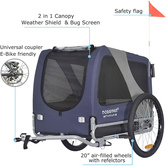 DOGGYHUT® Преміум великий велосипедний причіп для собак 2 в 1 / візок-бігун для собак / причіп для собак великий, 270 літрів, для собак середніх та великих порід до 35 кг, зелений/чорний (синій/чорний)