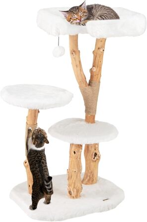Дерев'яна кігтеточка SOARS для котів з 3-ма стовбурами, ліжком та іграшками, багатоповерхова, 59 x 49 x 110 см, Стиль C