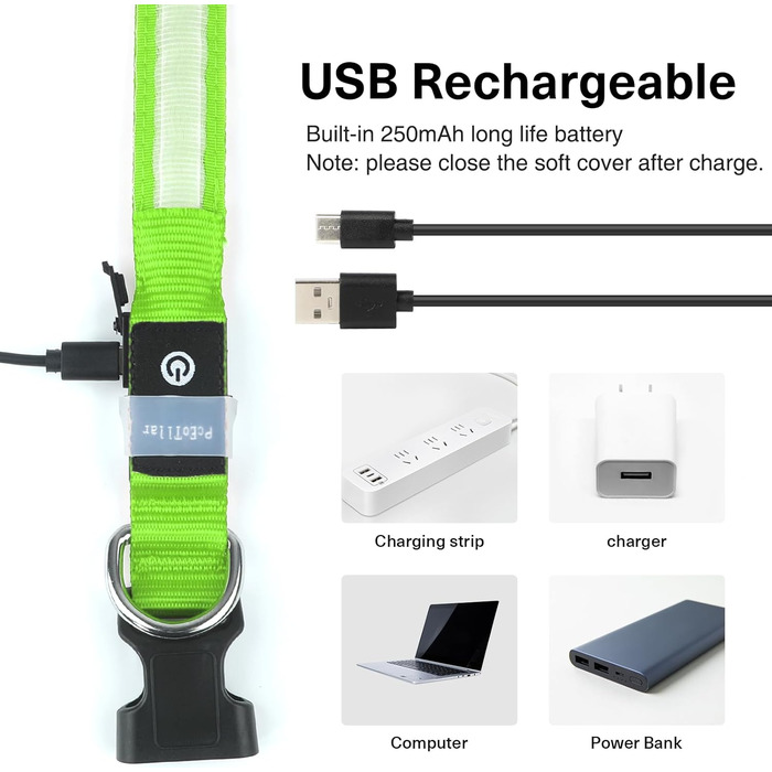 Світлодіодне нашийник для собак Leuchthalsband, водонепроникний, 7 кольорів, регульований, для маленьких та великих собак, 8 режимів, зелений, розмір M (38-50 см)