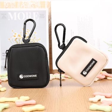 Сумка для ласощів для собак COOWONE з кликером для дресирування, водонепроникна, з тримачем для пакетів, чорна та бежева