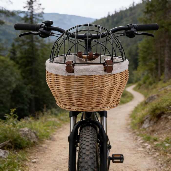 Mikinona Тримач для собак і котів на велосипед, ручної роботи з лози, з ременями, для переднього кріплення