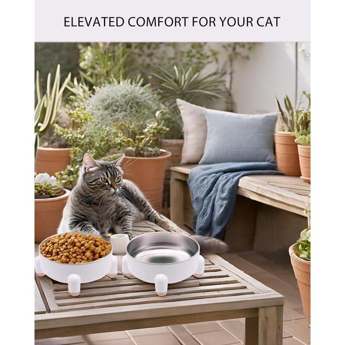 Миски для котів та собак з нержавіючої сталі, антиковзкі, підняті, 2 шт. (Білий)