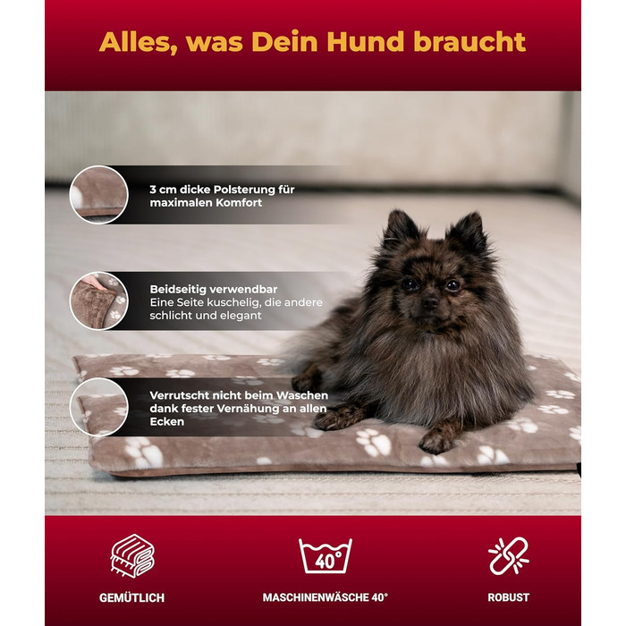 Підстилка для собак XS (45x65 см) – Двостороння та зручна з 3 см наповнювачем – Ідеально для дивану, авто та переноски – Tatze Beige, Made in DE 45 x 65 см Tatze Beige