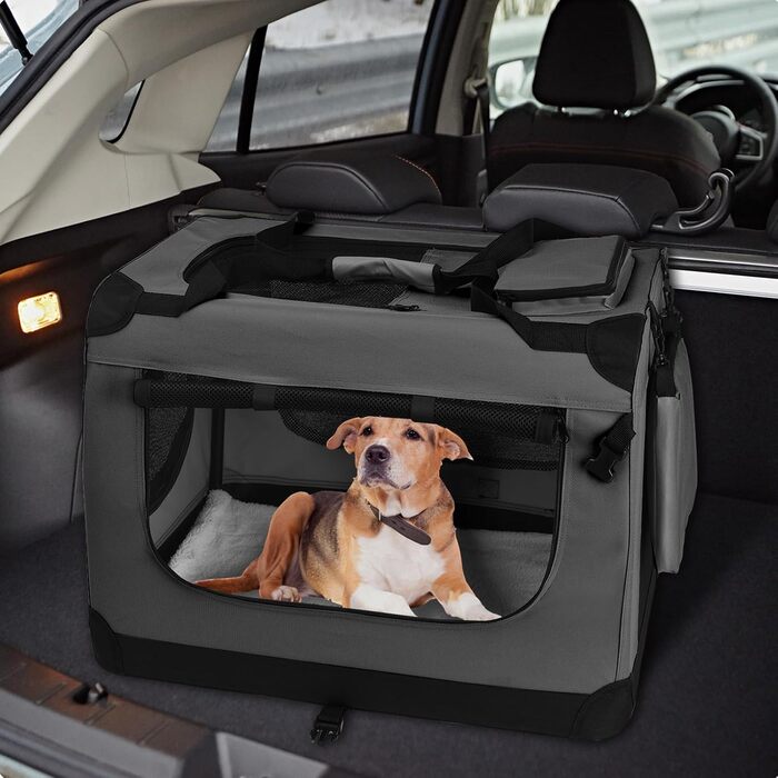 Транспортна переноска для собак PISPET - складана переноска з м'якою підкладкою, зручне собаче ліжко (80x55x55 см), антрацит-сірий