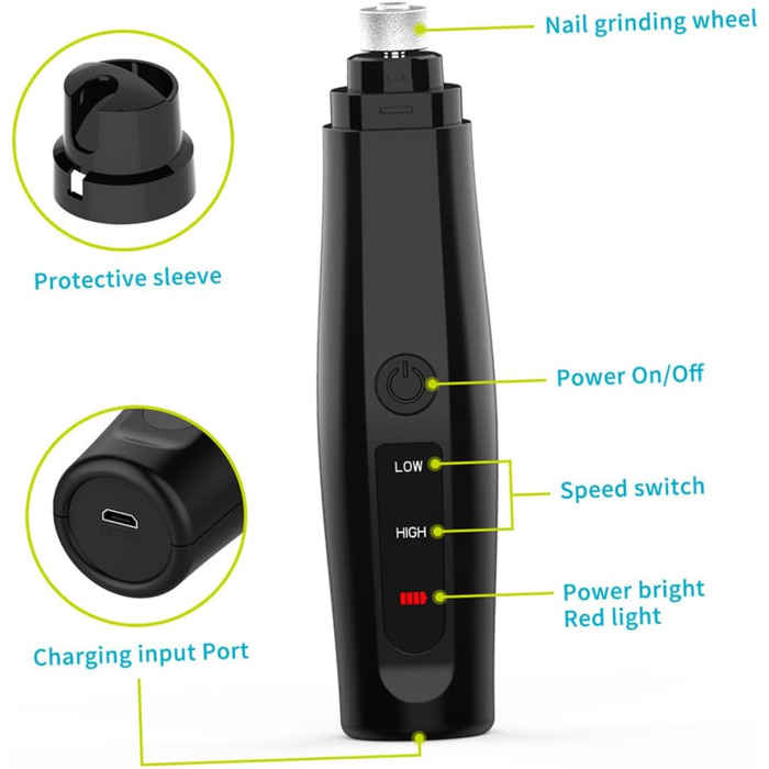 Електричний триммер для когтів домашніх тварин HEMOTON - для собак та котів. Безпечний та зручний у використанні. Чорний колір