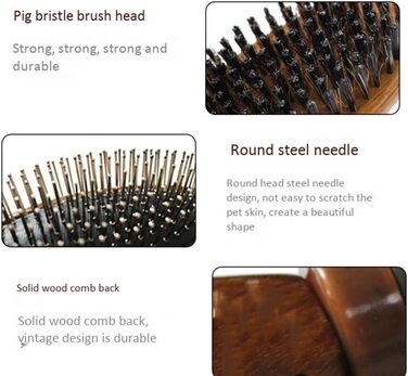 Гребінець для вичісування шерсті собак та котів, дерев'яний, двосторонній, для вичісування та масажу голови