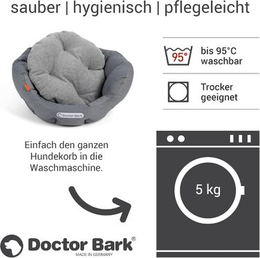Ліжко для собак Doctor Bark кругле, ортопедичне, з м'якою подушкою та іграшкою, для малих порід, світло-сіре, 40x35 см, пране при 95°C, Німеччина