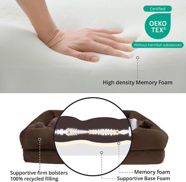 Ортопедичне собаче ліжко для великих собак, водовідштовхувальне, знімний чохол, 90x65x23 см (XL 111x86x25 см, коричневе)