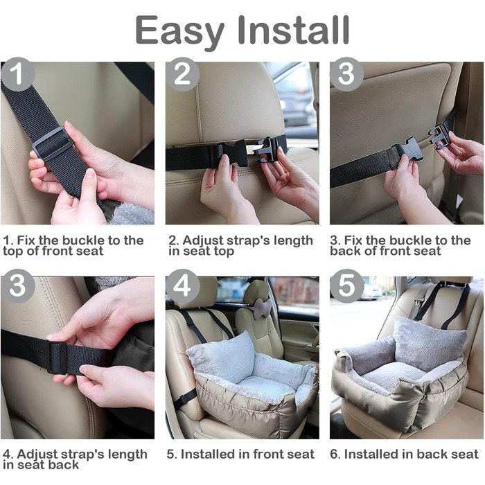 Автокрісло для собак та котів Fareyy, підставка для тварин, переноска для подорожей, з сумкою та страхувальним ременем, водовідштовхувальне, тепле, плюшеве, срігау