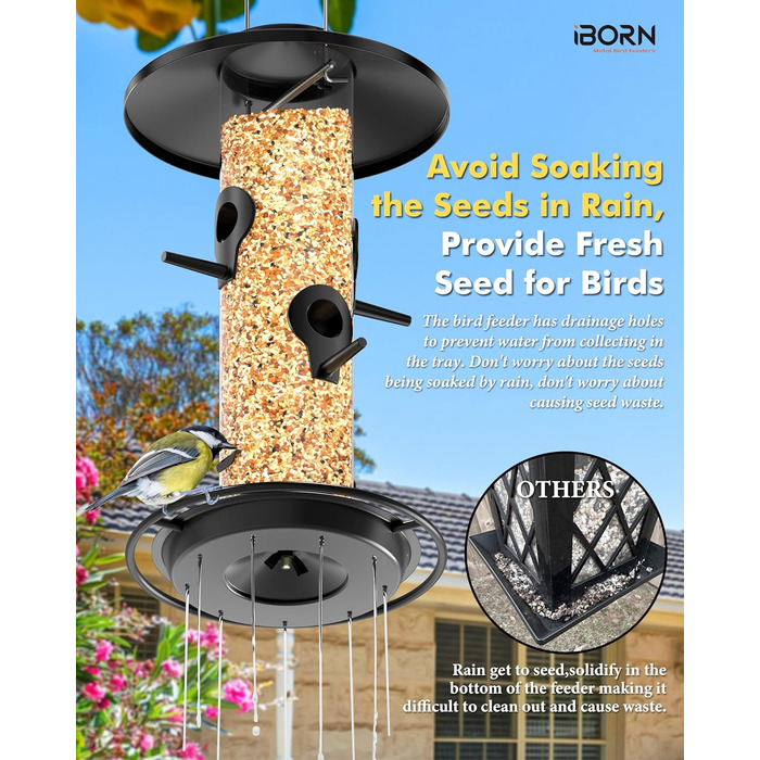 Годівниця для птахів iBorn на відкритий простір – металева годівниця для птахів, 900г місткість, чорна