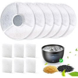 Фонтанчик для котів FEELNEEDY 3L з фільтром з активованого вугілля, миска з нержавіючої сталі, прозорий резервуар для води, чорний колір, аксесуари (6 фільтрів + 6 губок)